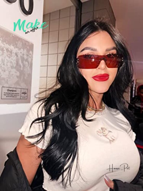 Metal Rimless Y2K Sunglasses Rectangle Vintage Flame Retro Eyewear main image 6